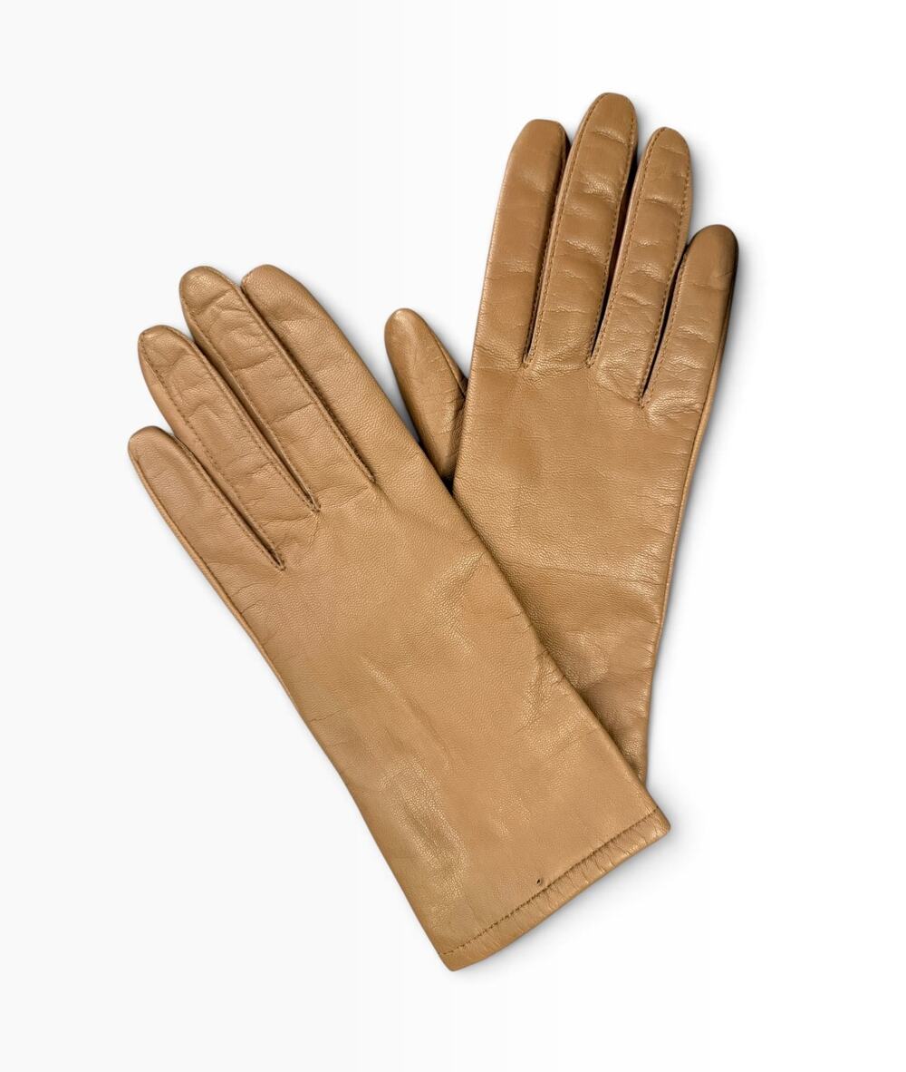 Vintage Fownes Camel Tan Genuine Leather Gloves Acrylic Lined Women’s Size 7